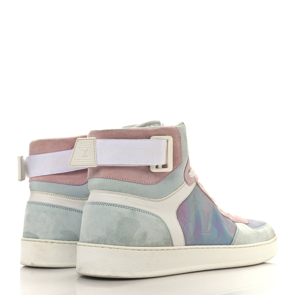 Louis Vuitton Calfskin Suede Monogram Mens Rivoli High Top Sneakers 10 White Multicolor