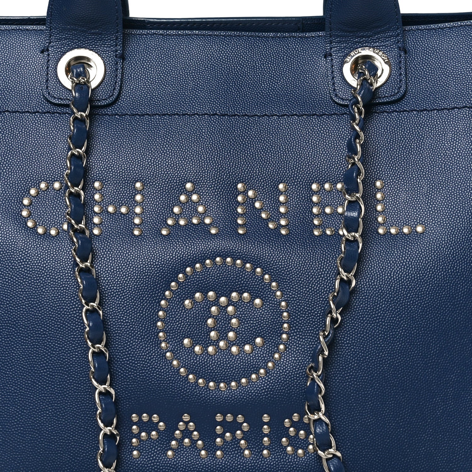 Chanel Caviar Small Studded Deauville Tote Navy