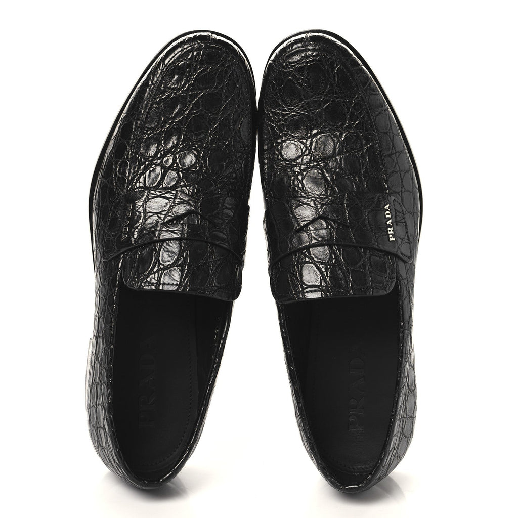 Prada Crocodile Mens Loafers 7 Black