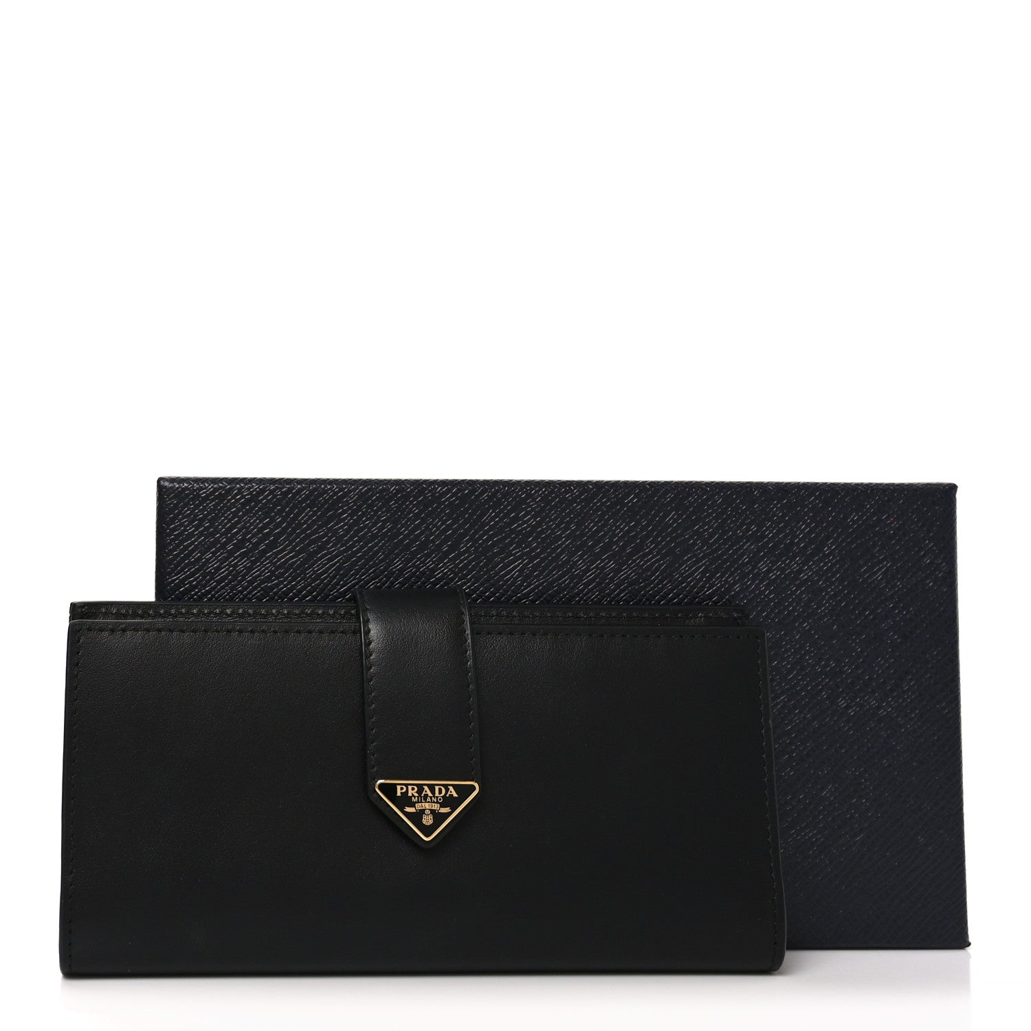 Prada Saffiano Calfskin Large Triangle Continental Wallet Black