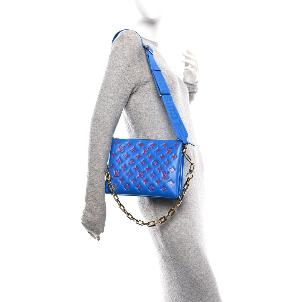 Louis Vuitton Lambskin Embossed Monogram Vuittamins Coussin PM Blue Red