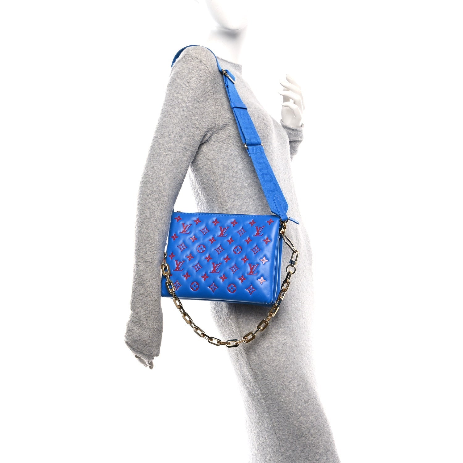 Louis Vuitton Lambskin Embossed Monogram Vuittamins Coussin PM Blue Red