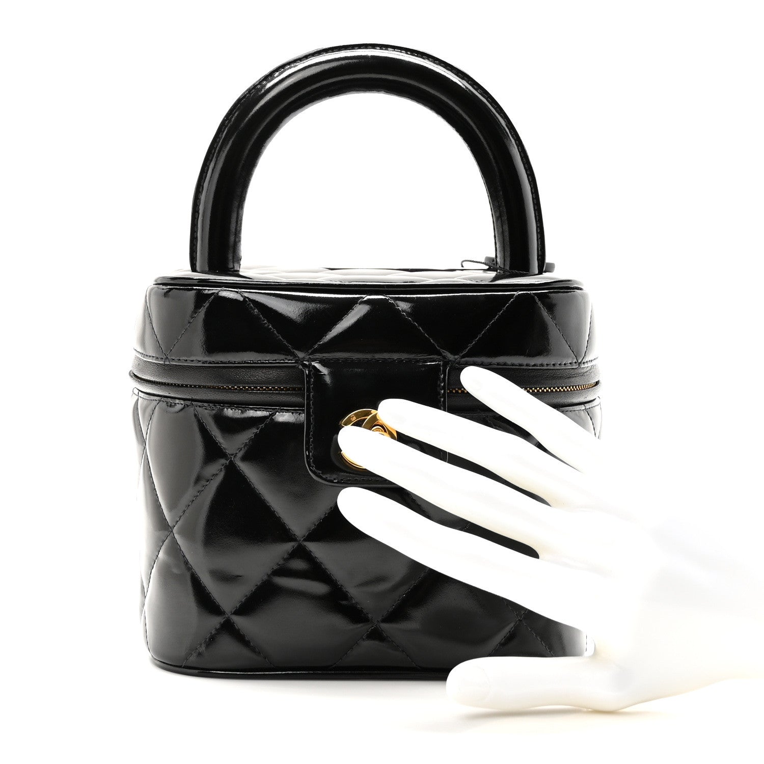 Chanel Patent Quilted Top Handle Vanity Case Black