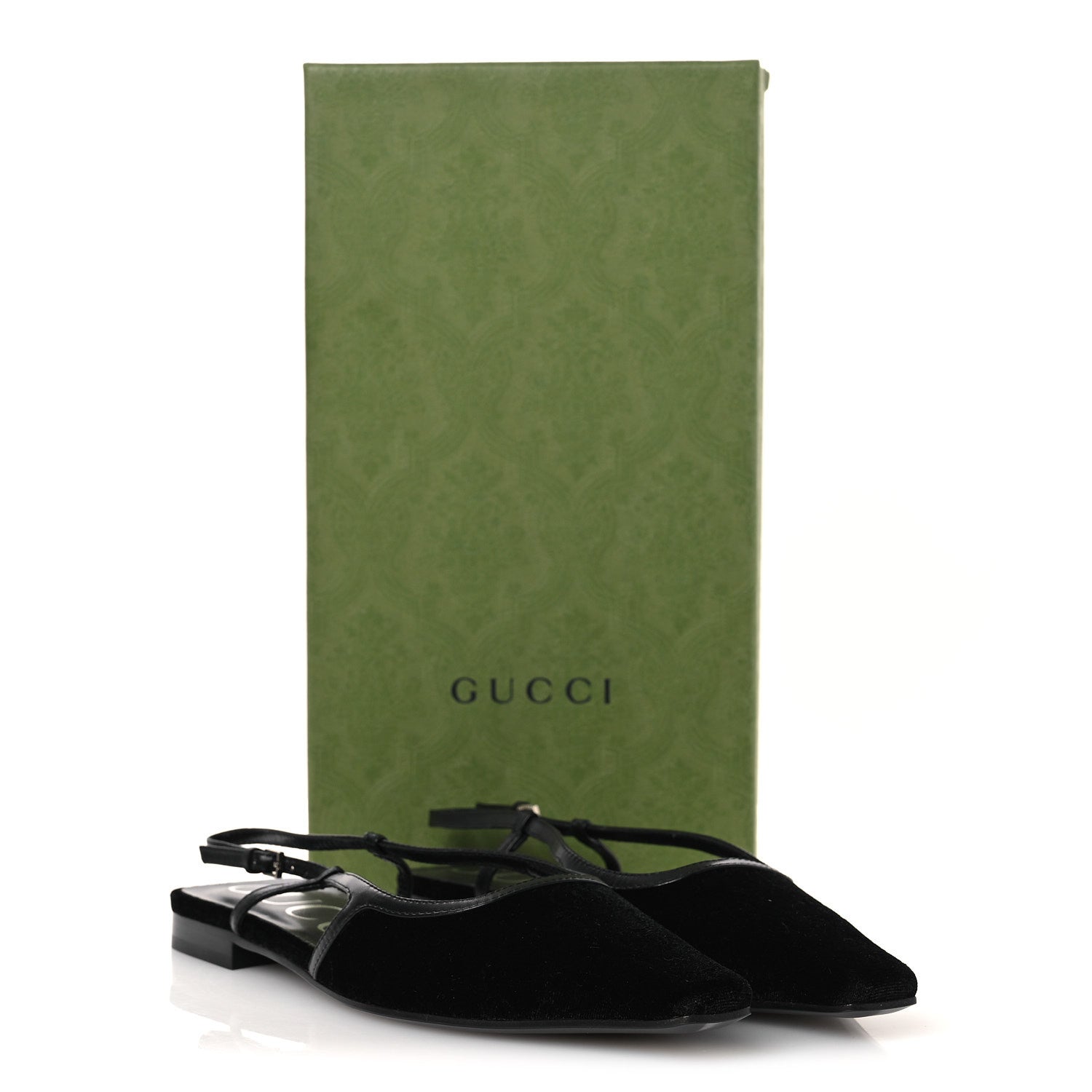 Gucci Velvet GG Monogram Slingback Ballet Flats 37.5 Black