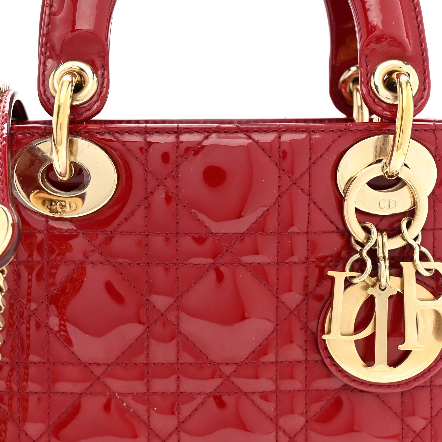 Christian Dior Patent Cannage Mini Lady Dior Red