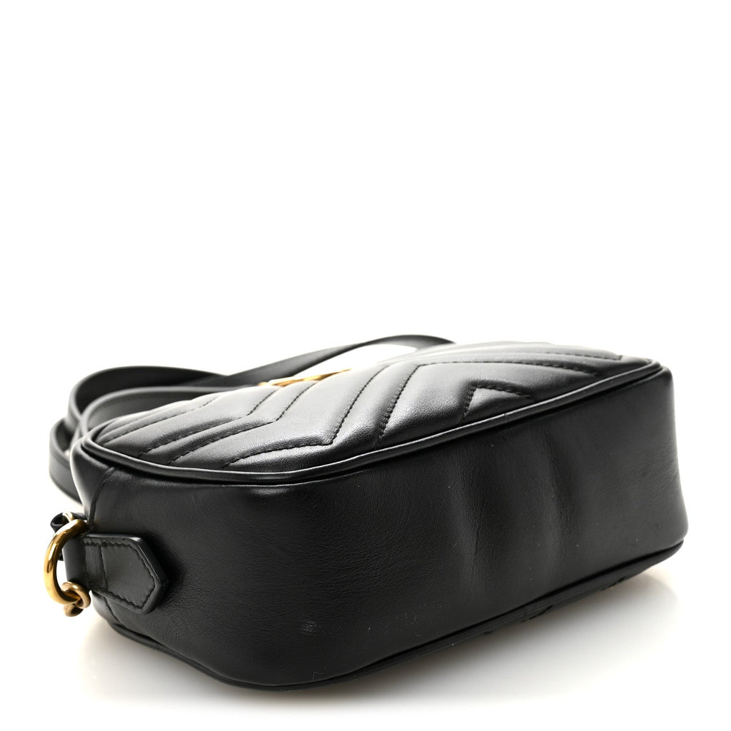 Gucci Calfskin Matelasse Mini GG Marmont Chain Shoulder Bag Black