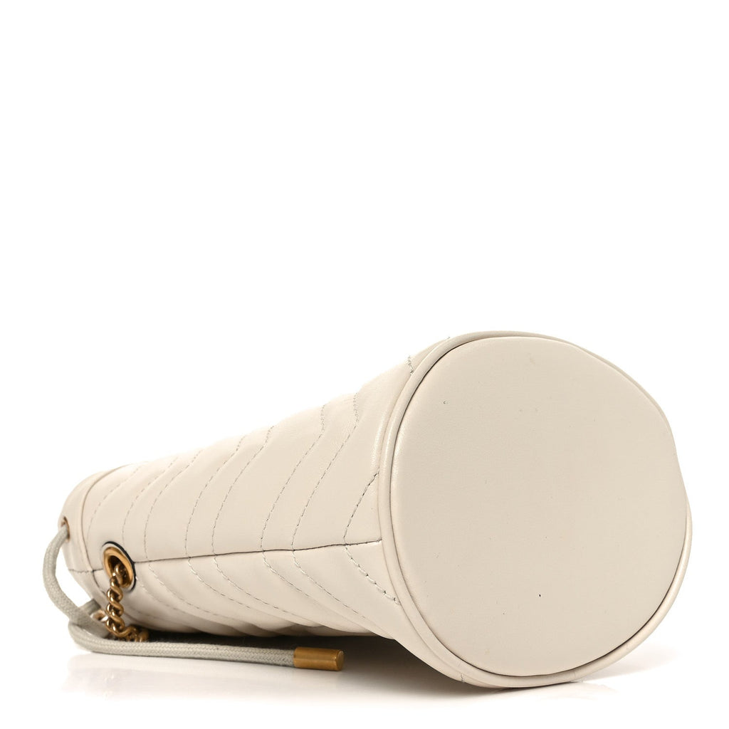 Gucci Calfskin Matelasse Mini GG Marmont 2.0 Bucket Bag White