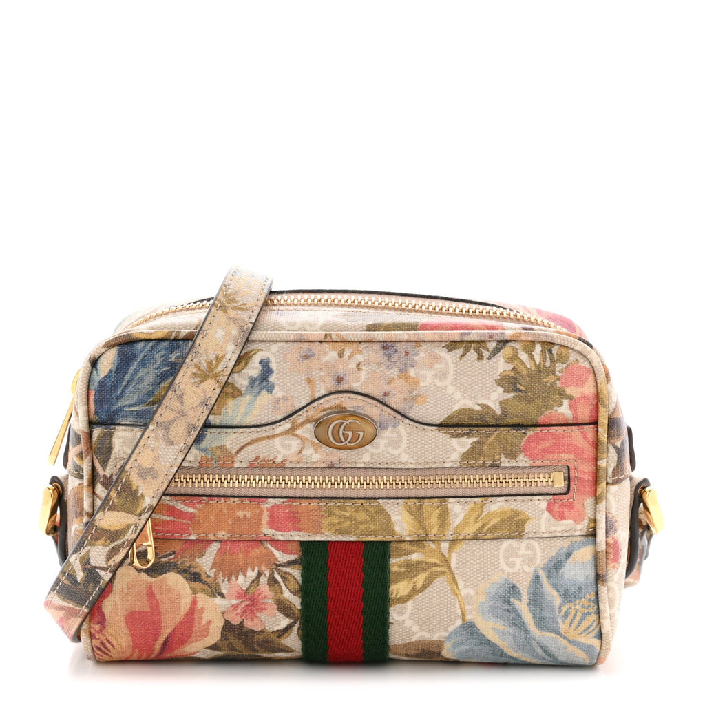 Gucci GG Supreme Monogram Water Flora Web Mini Ophidia Shoulder Bag Beige White Multicolor
