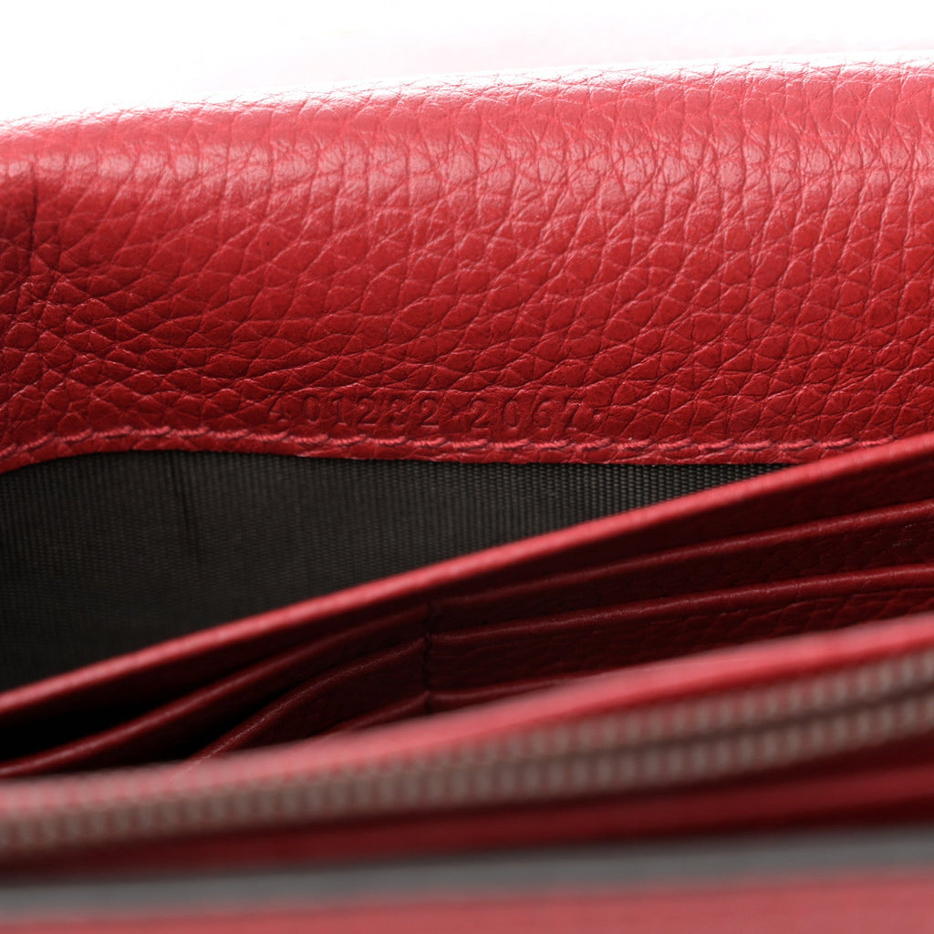 Gucci Calfskin GG Marmont Chain Wallet Vulcanic Red