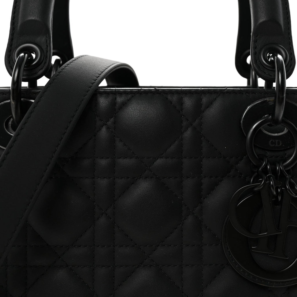 Christian Dior Ultra Matte Calfskin Cannage Medium Lady Dior Black