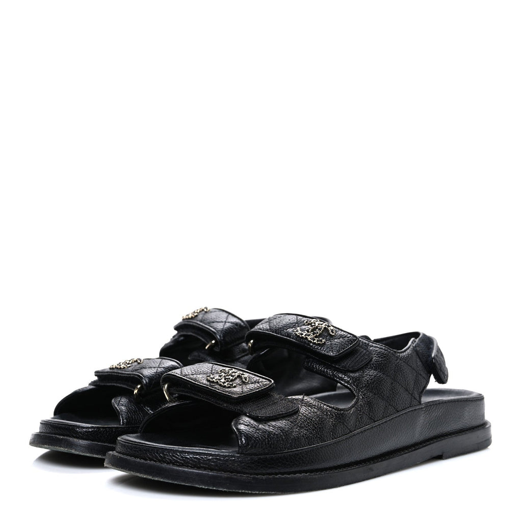 Grained Calfskin Velcro Dad Sandals 39 Black