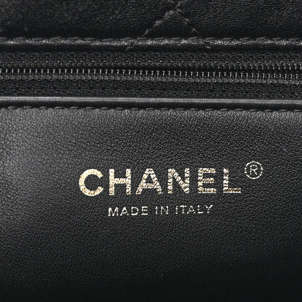 Chanel Shiny Lambskin Quilted Small Chain Is More Drawstring Bag Black