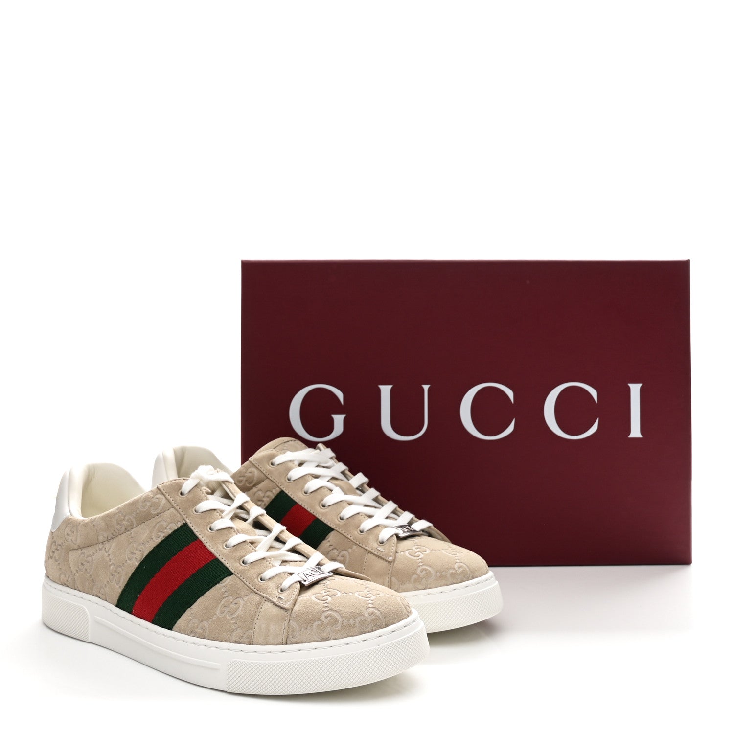 Gucci GG Suede Monogram Web Mens Sneakers 9 Oatmeal Mystic White