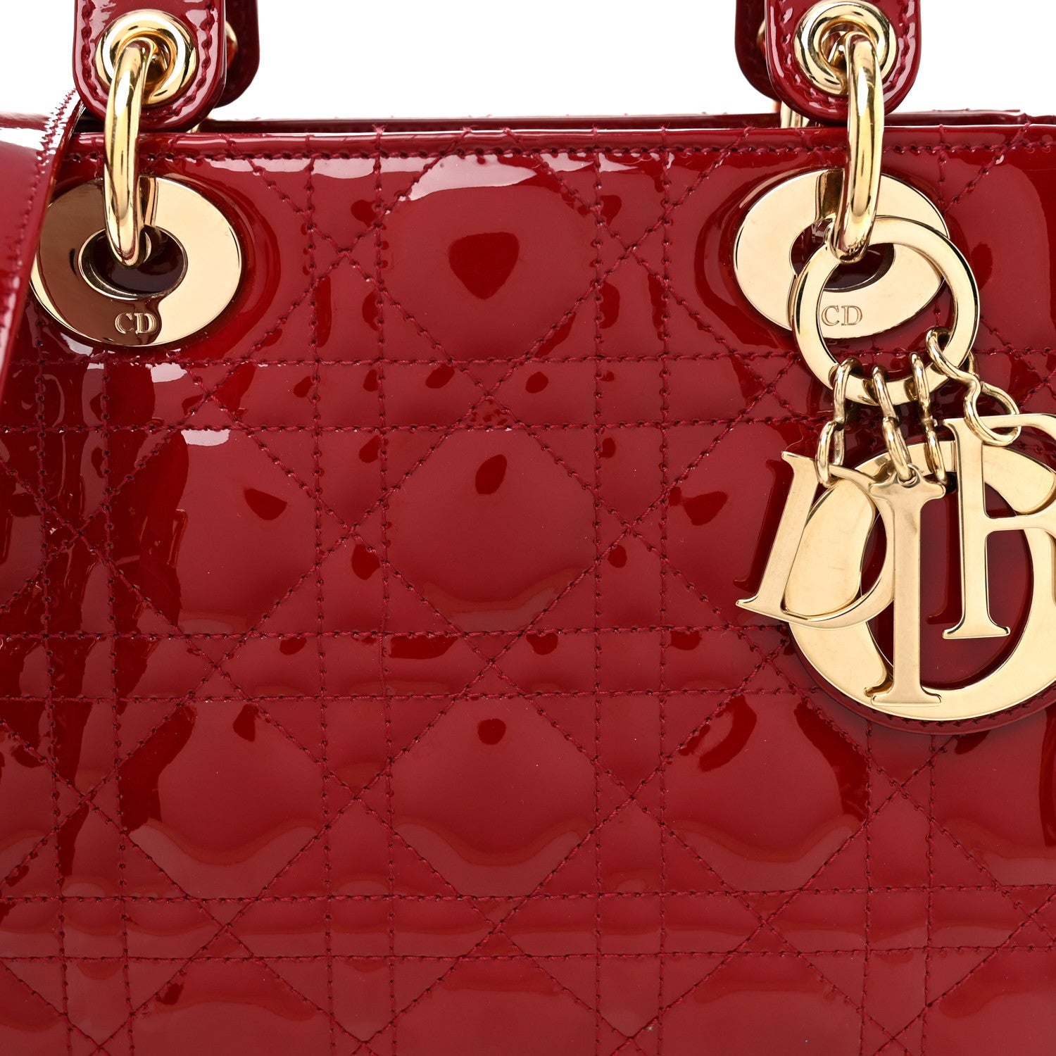 Christian Dior Patent Cannage Small Lady Dior Cherry Red