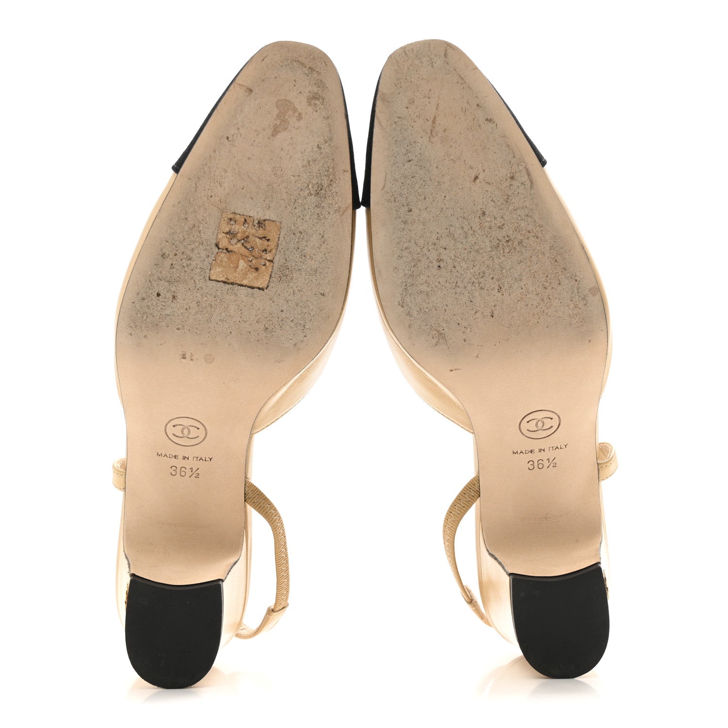 Goatskin Grosgrain Cap Toe CC Slingback Pumps 36.5 Beige Black