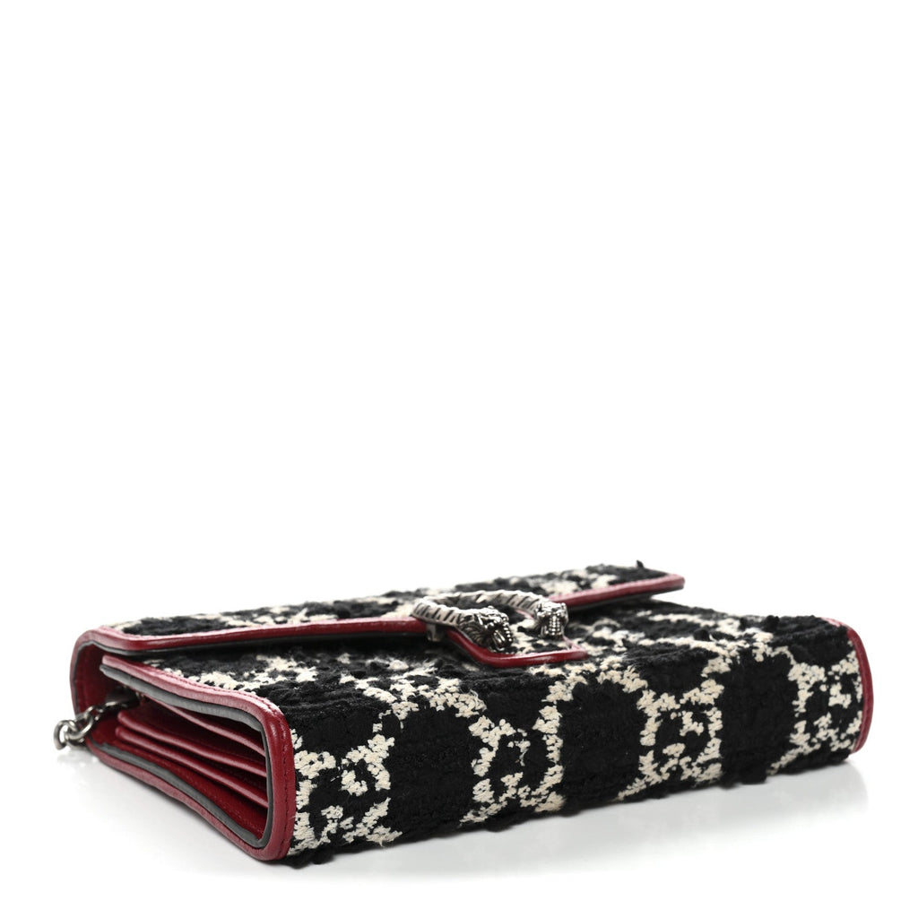 Gucci Tweed GG Monogram Mini Dionysus Chain Wallet Black White Romantic Cherry