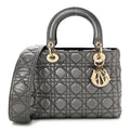 Christian Dior Metallic Grained Calfskin Cannage Medium Supple Lady Dior Steel