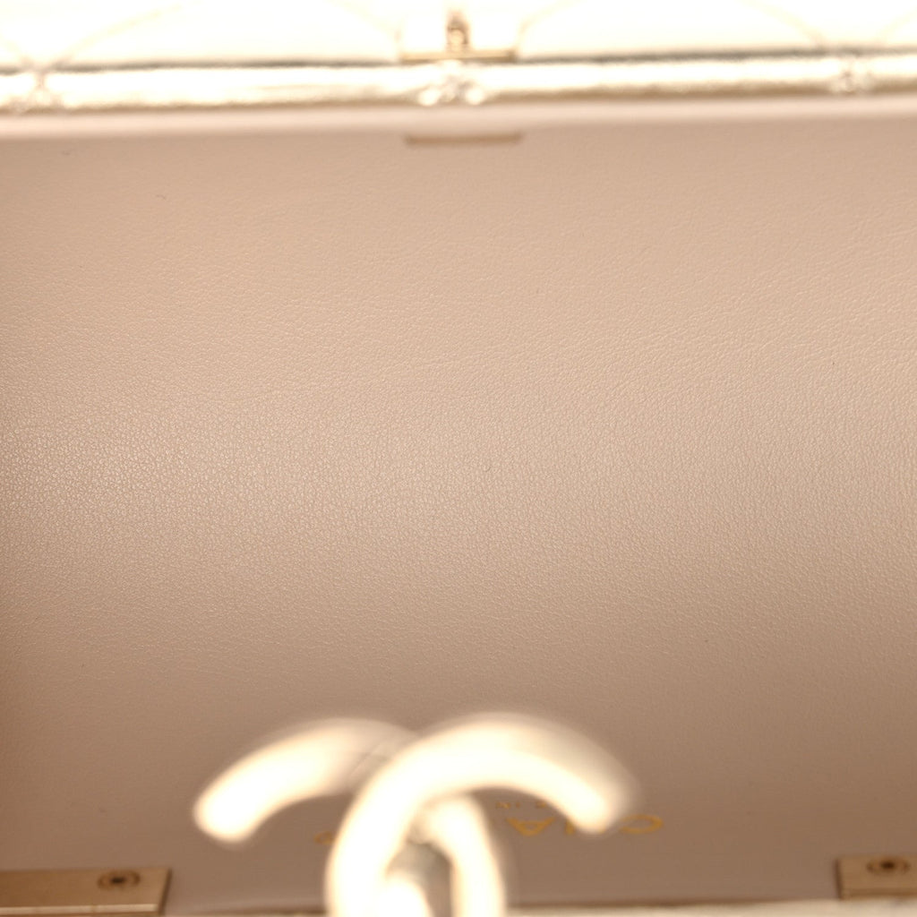 Chanel Metallic Lambskin Quilted Barrel Crossbody Bag Gold