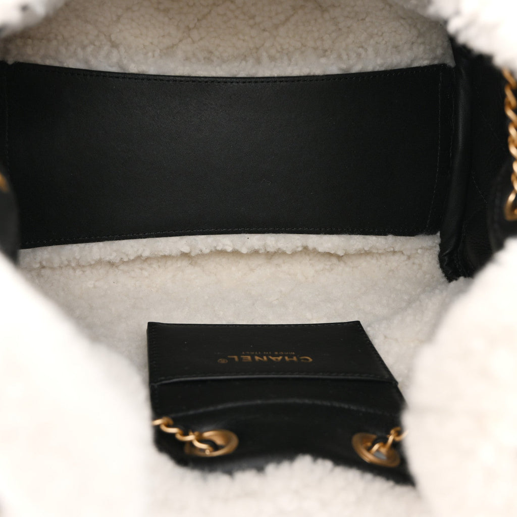 Chanel Crumpled Sheepskin Shearling Quilted Small Chanel 25 Handbag Black White