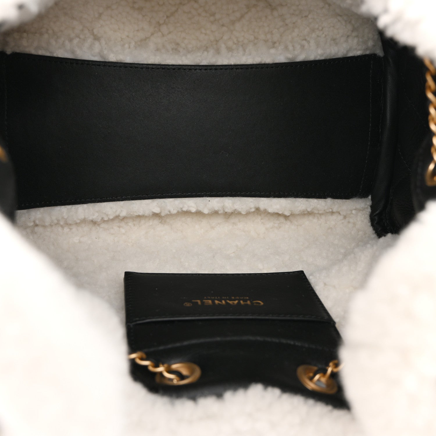 Chanel Crumpled Sheepskin Shearling Quilted Small Chanel 25 Handbag Black White