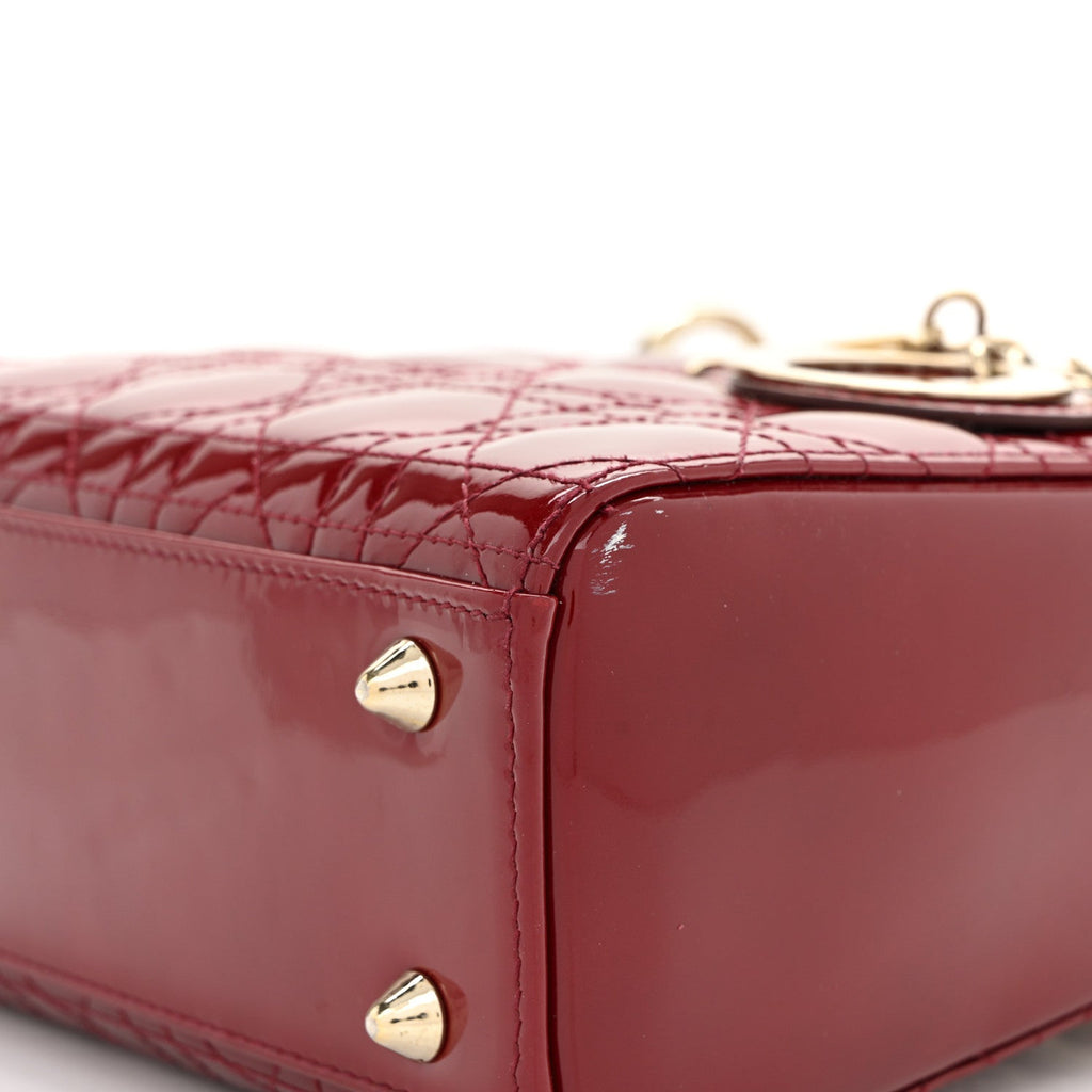 Christian Dior Patent Cannage Small Lady Dior Cherry Red