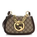 Gucci GG Supreme Monogram Textured Dollar Calfskin Mini Blondie Chain Shoulder Flap Bag Beige Ebony New Acero