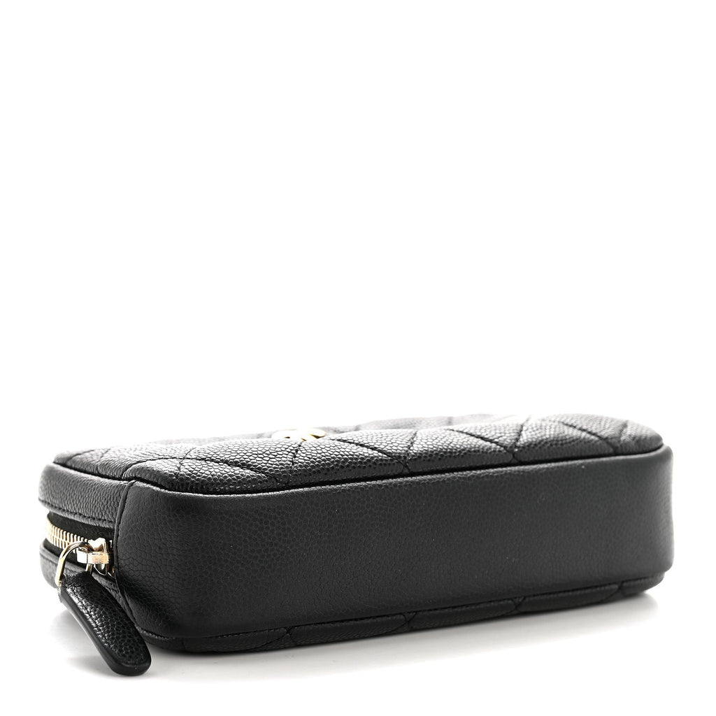 Caviar Quilted Small Curvy Pouch Cosmetic Case Black