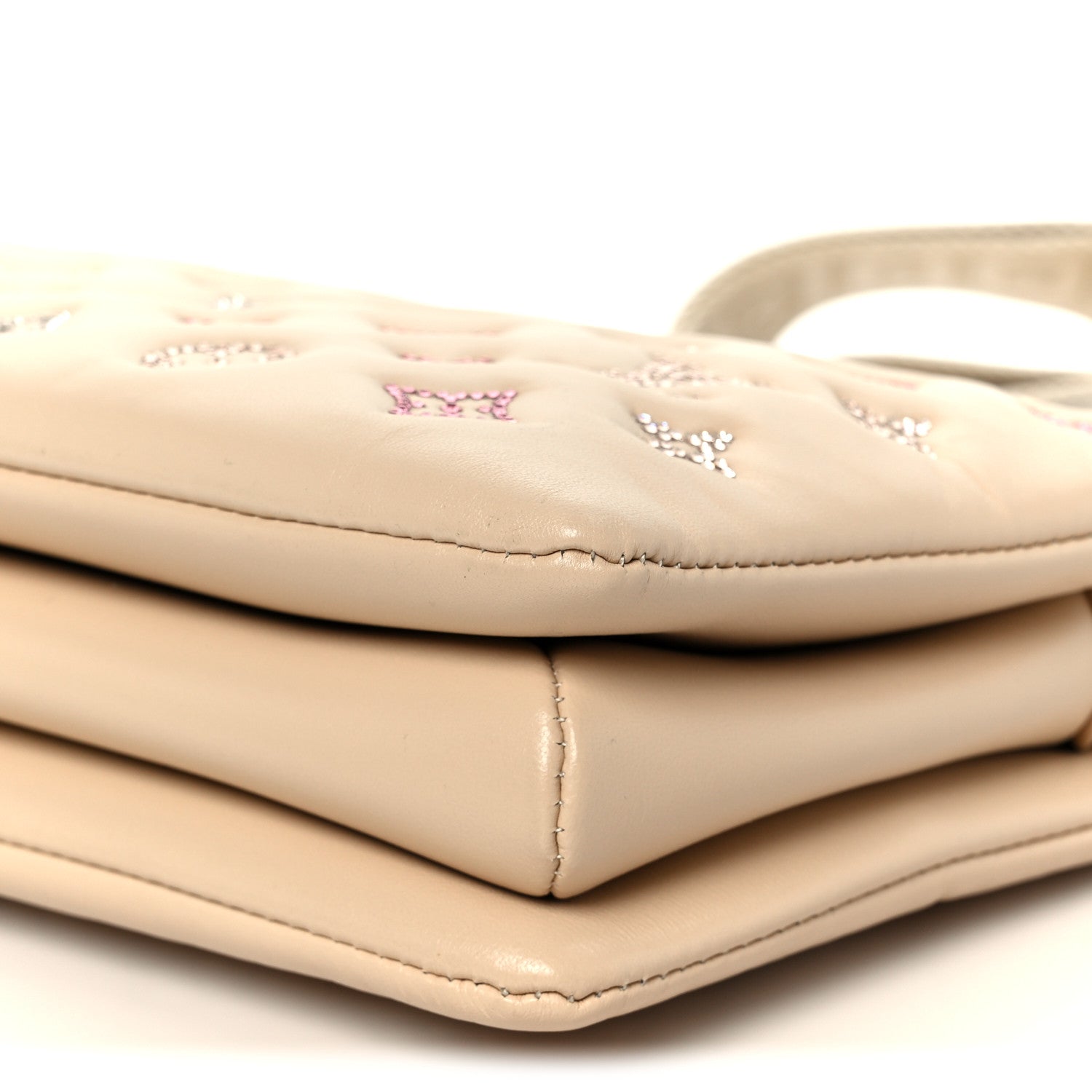 Louis Vuitton Lambskin Swarovski Crystal Embossed Monogram Coussin PM Nude