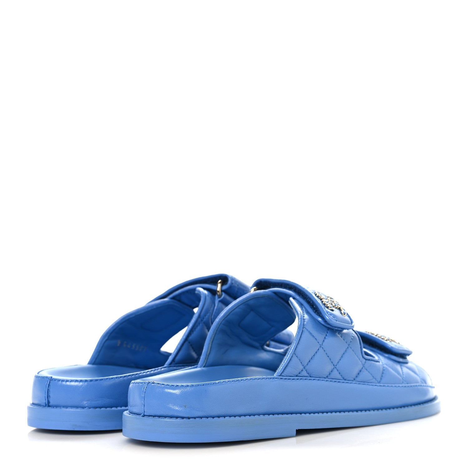 Lambskin Quilted Velcro Dad Chain CC Slide Sandals 37 Blue