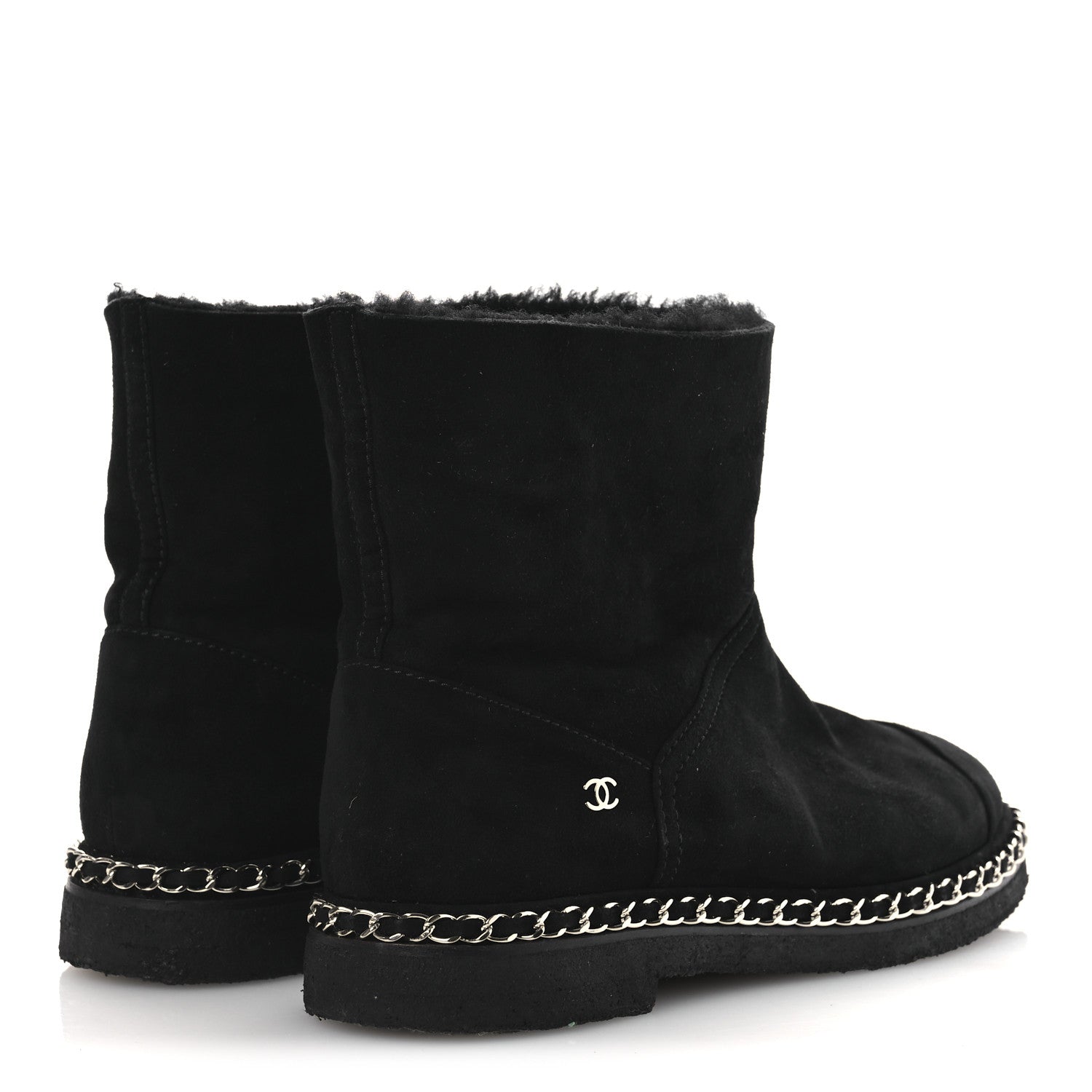 Kid Suede Shearling Womens Cap Toe Chain Short Boots 38 Black