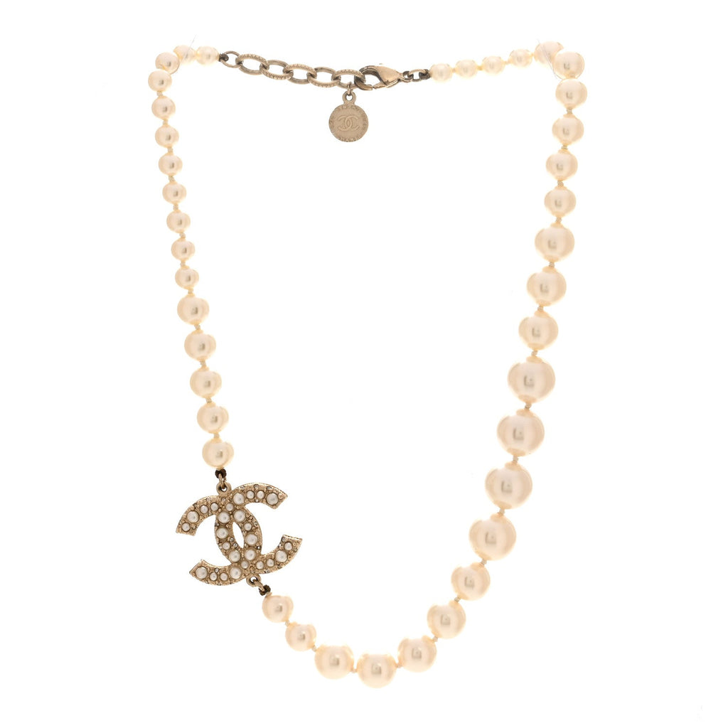 Pearl CC 100th Anniversary Necklace Light Gold