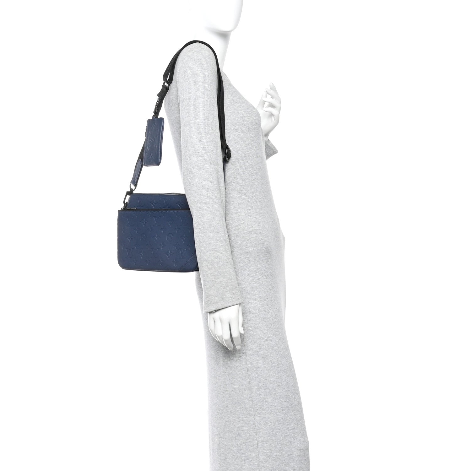 Louis Vuitton Calfskin Monogram Shadow Trio Messenger Navy