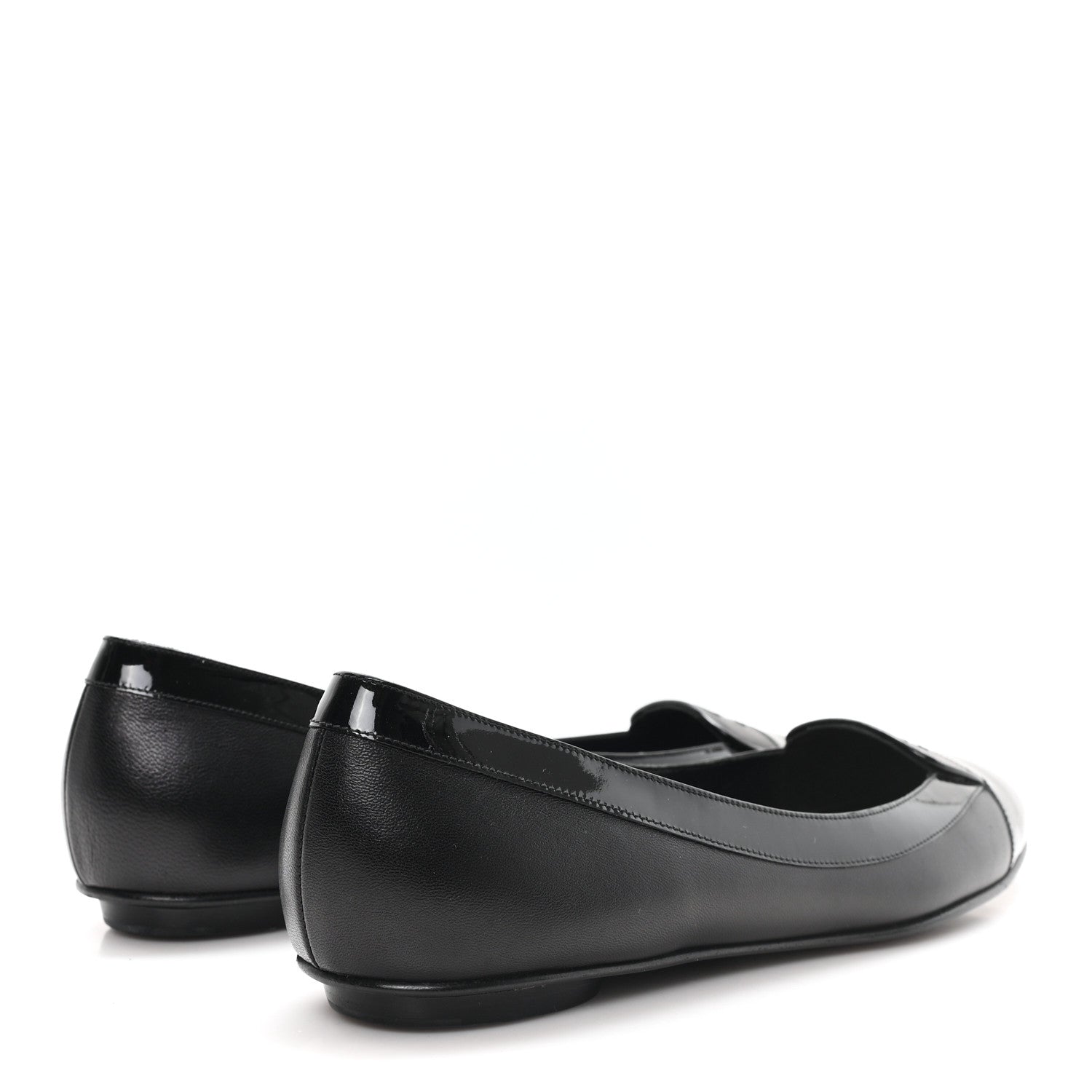 Calfskin Patent Cap Toe Ballerina Flats 38.5 Black
