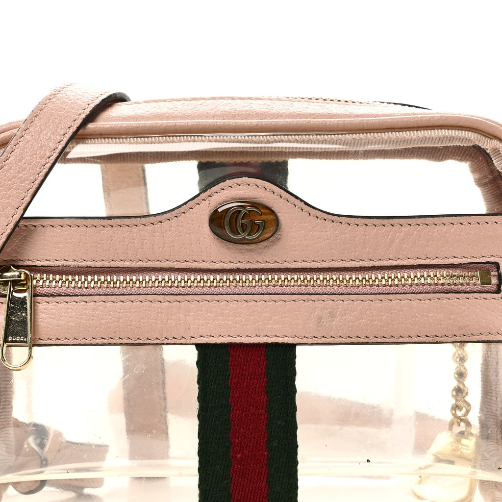 Gucci Vinyl Web Mini Ophidia Transparent Shoulder Bag Perfect Pink