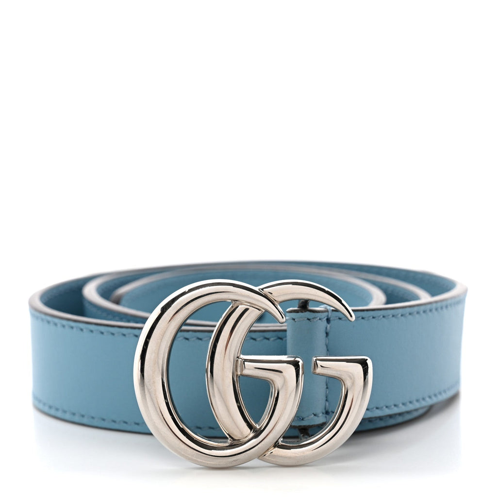 Gucci Calfskin Kids Double G Belt L Blue