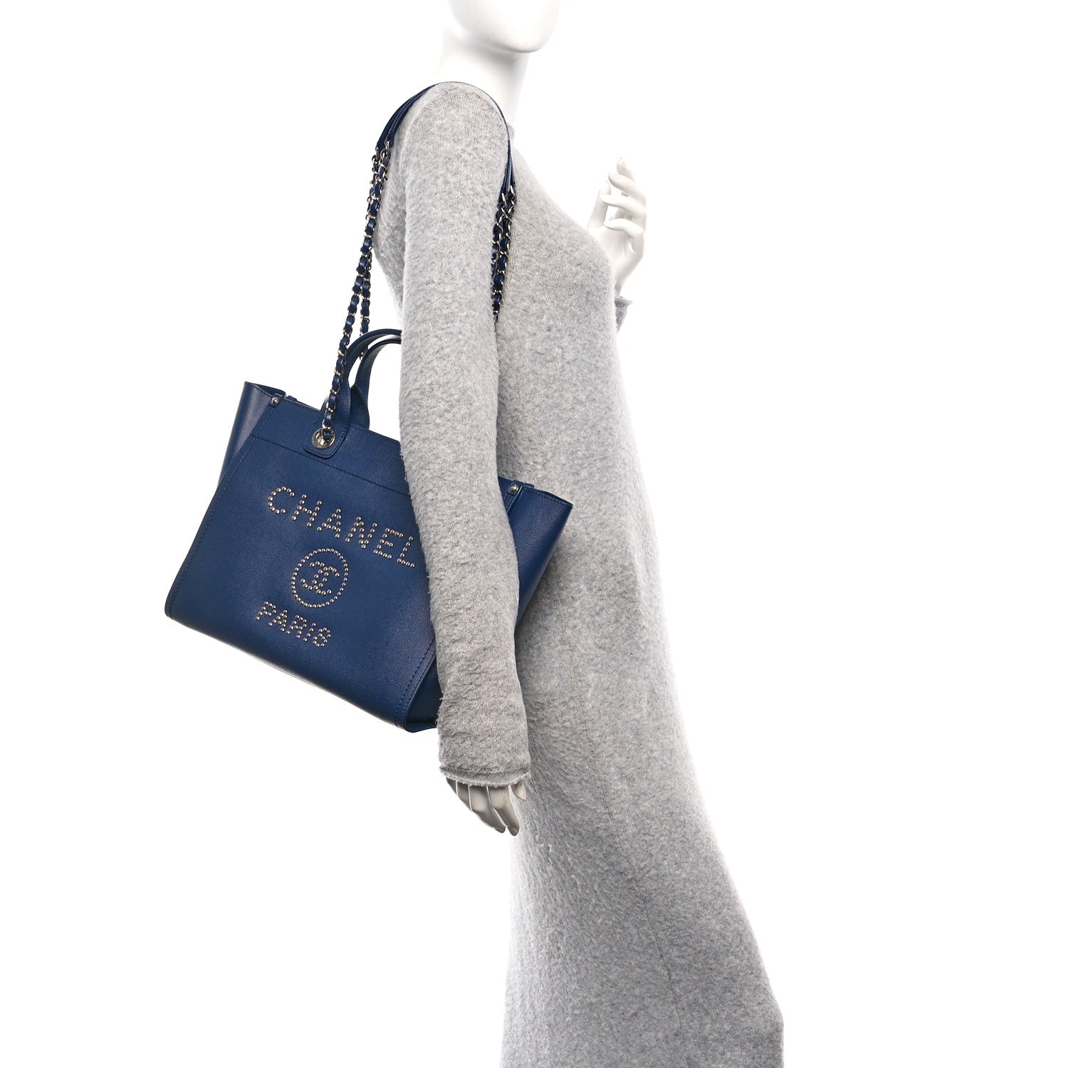 Chanel Caviar Small Studded Deauville Tote Navy