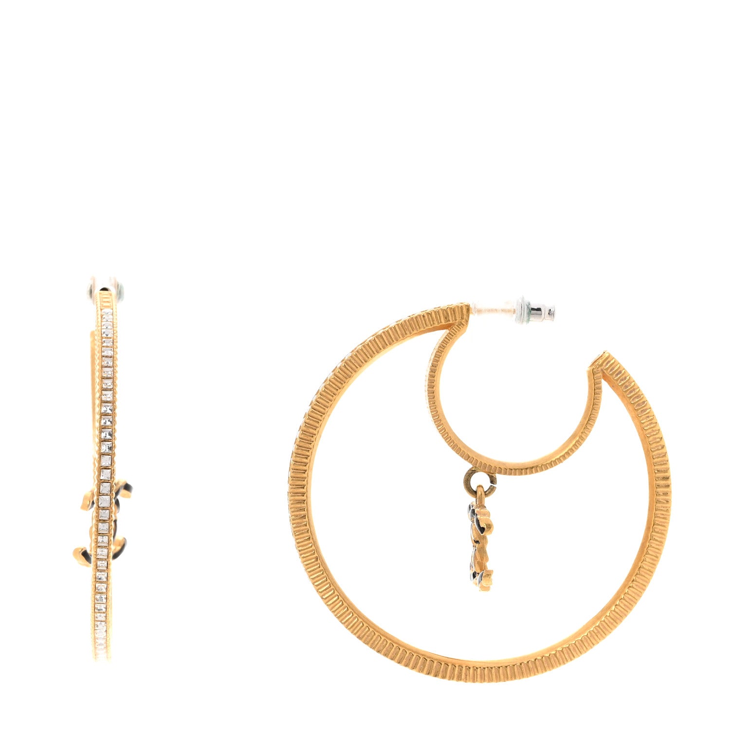 Baguette Crystal CC Drop Hoop Earrings Gold