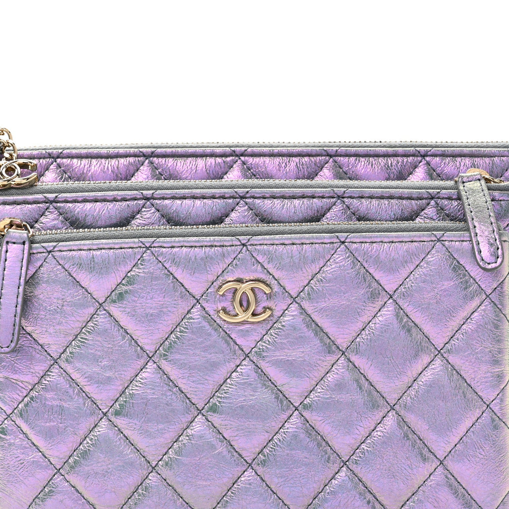 Iridescent Crumpled Calfskin Trio Cosmetic Case Purple