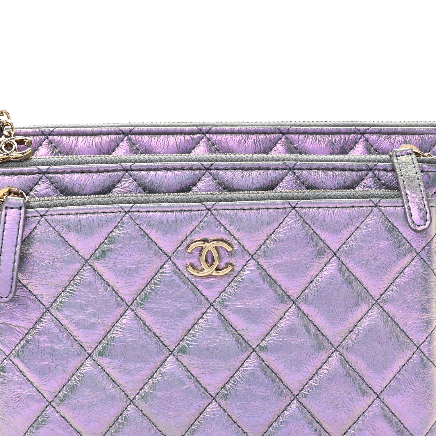 Iridescent Crumpled Calfskin Trio Cosmetic Case Purple