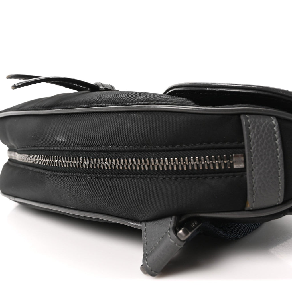 Christian Dior X Sacai Grained Calfskin Technical Fabric Mens Saddle Bag Black