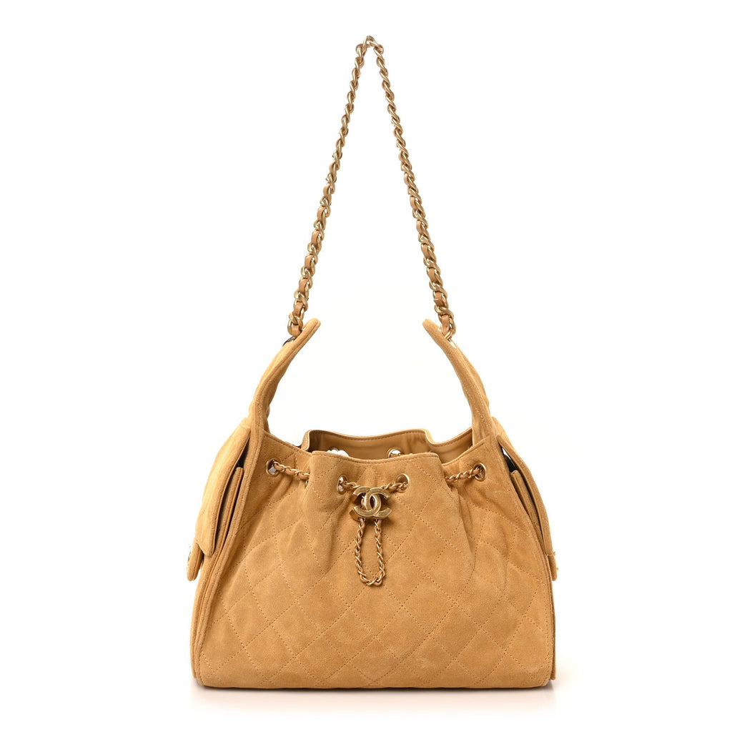 Chanel Suede Quilted Small Chanel 25 Handbag Beige