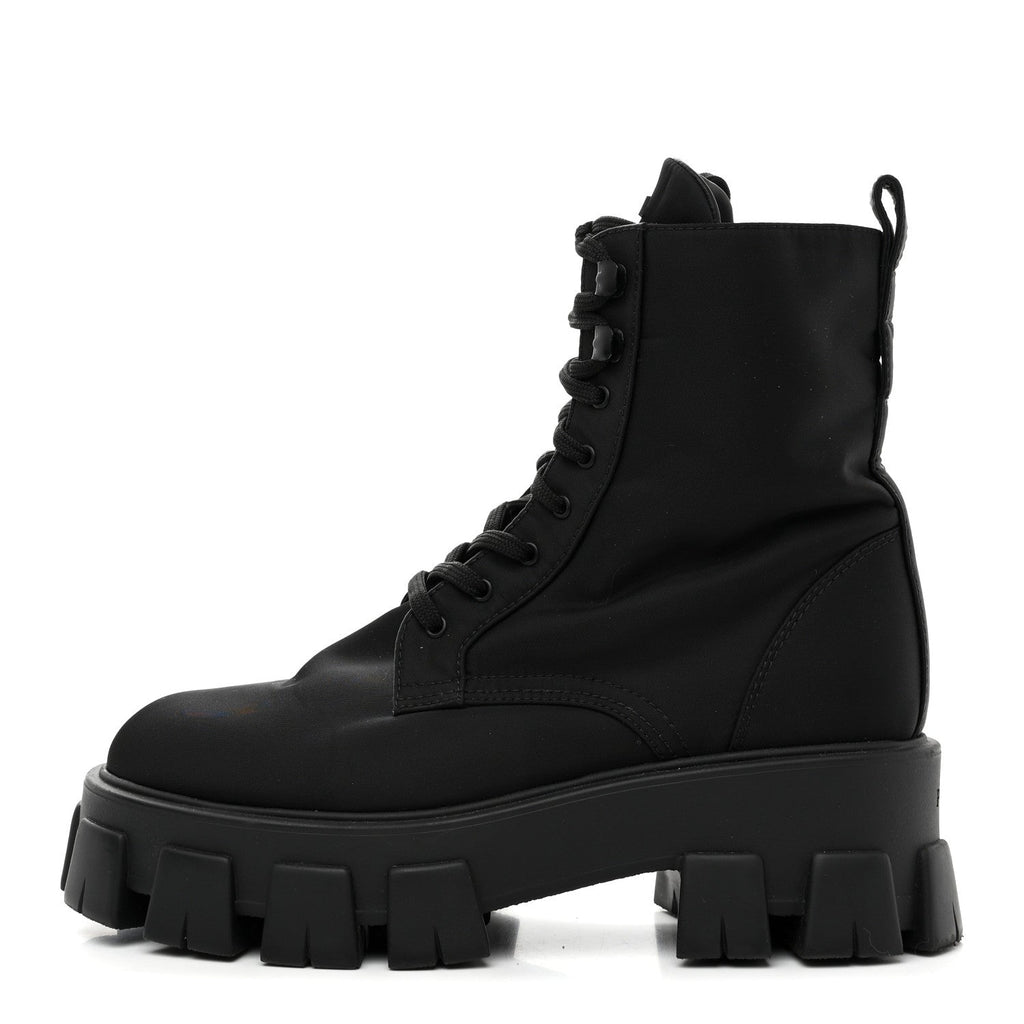 Prada Re-Nylon Gabardine Metal Triangle Logo Monolith Pouch Pocket 55mm Boots 39 Black