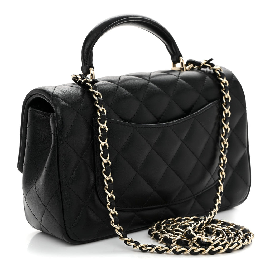 Chanel Lambskin Quilted Mini Top Handle Rectangular Flap Black