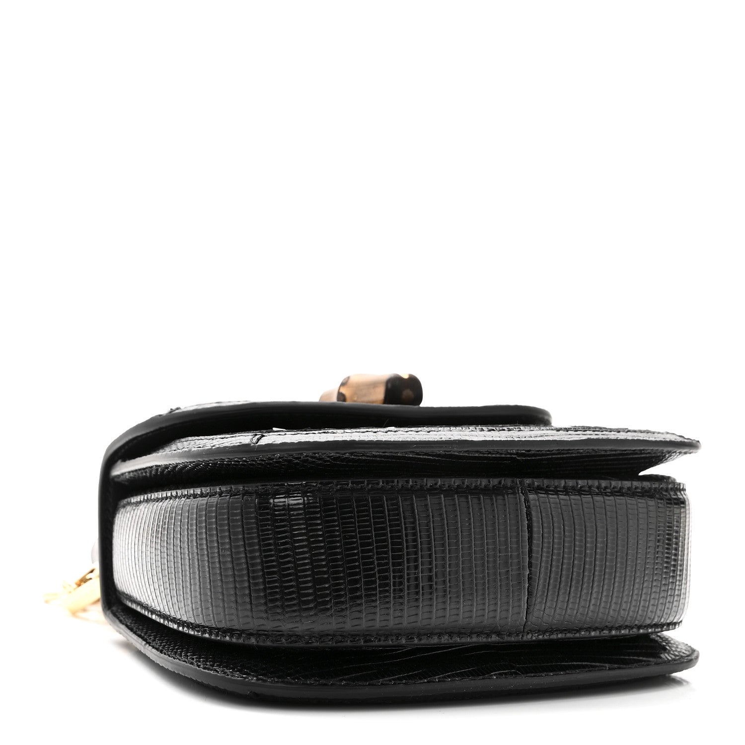 Gucci Sequin Lizard Embossed GG Mini Bamboo 1947 Top Handle Chain Bag Black White