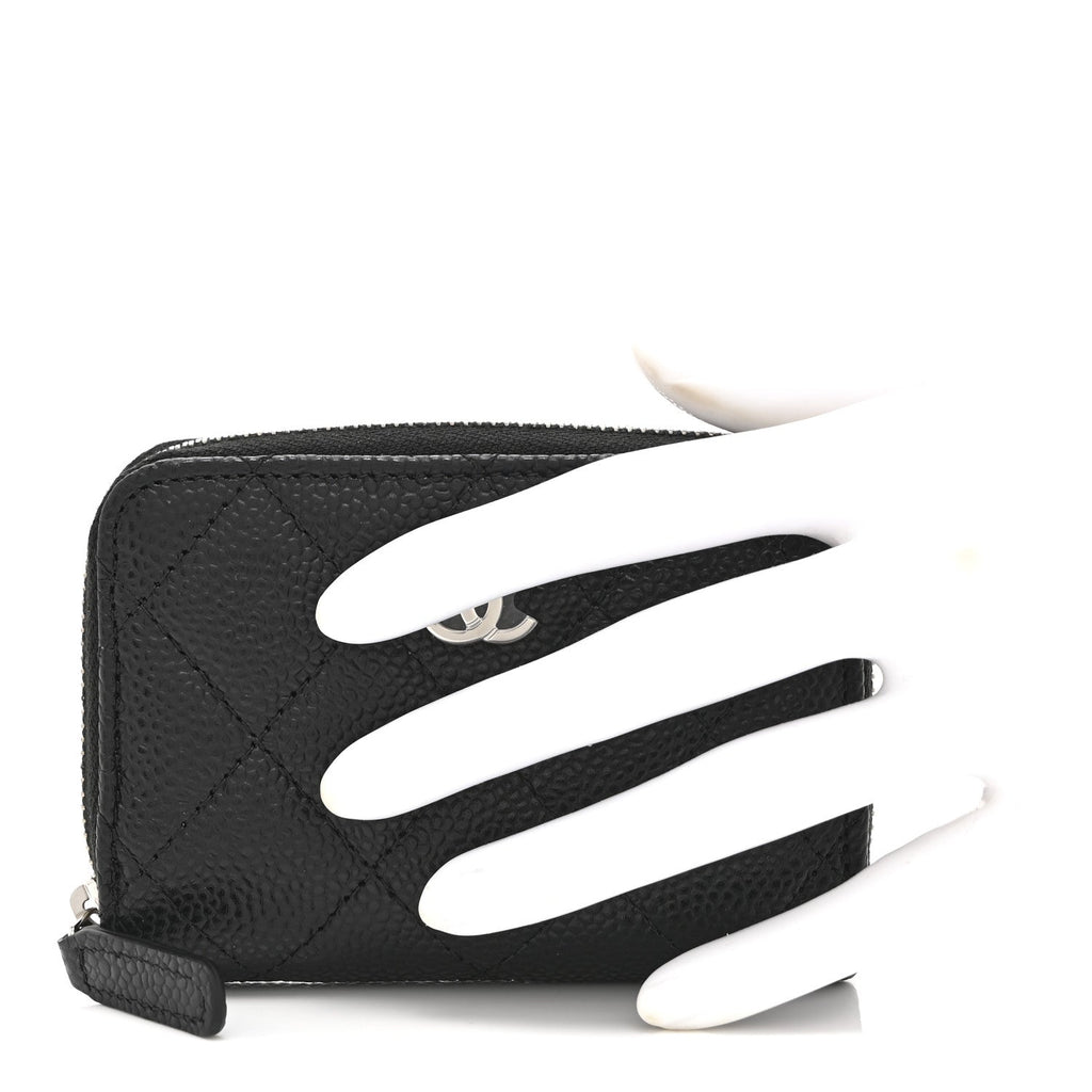 Caviar Quilted Zip Coin Purse Black