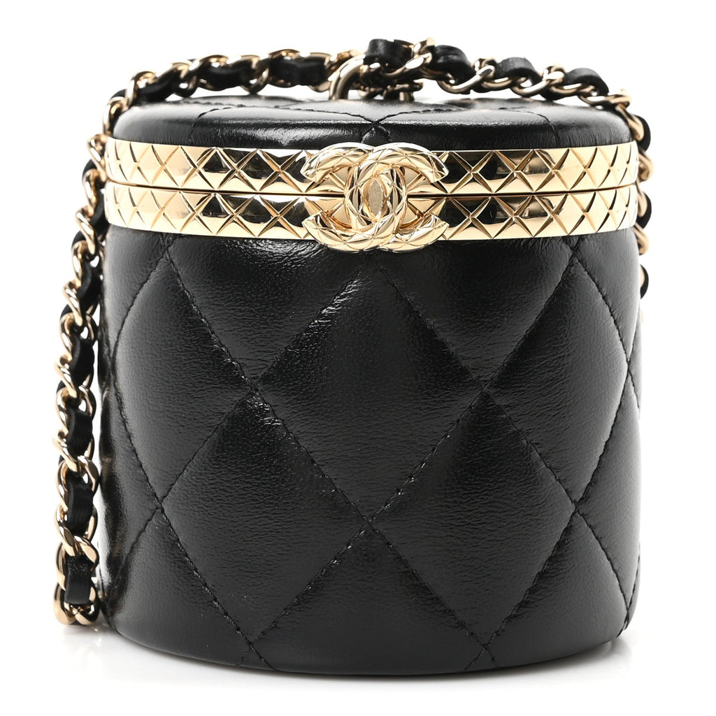 Chanel Metal Lambskin Quilted Mini Lock Frame Vanity Clutch Black