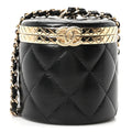 Chanel Metal Lambskin Quilted Mini Lock Frame Vanity Clutch Black