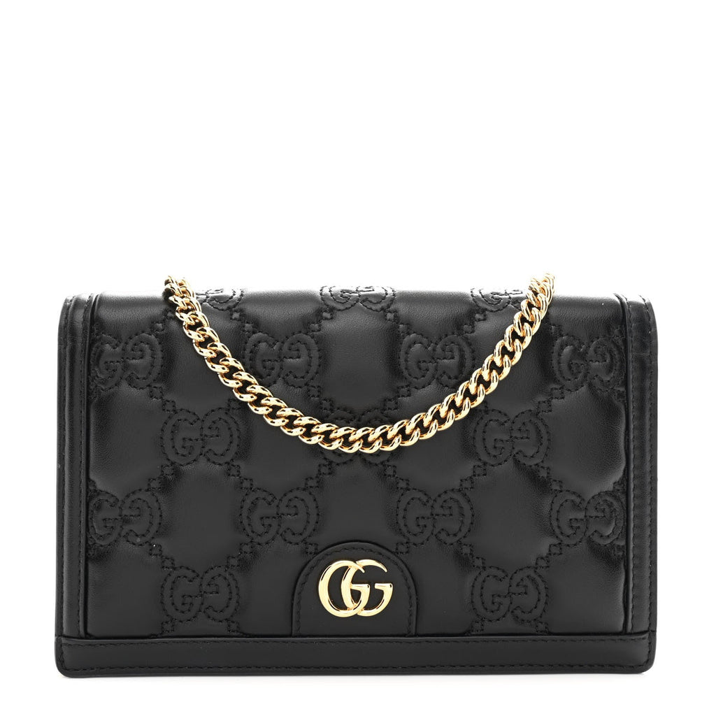 Gucci Calfskin GG Matelasse Chain Wallet Black