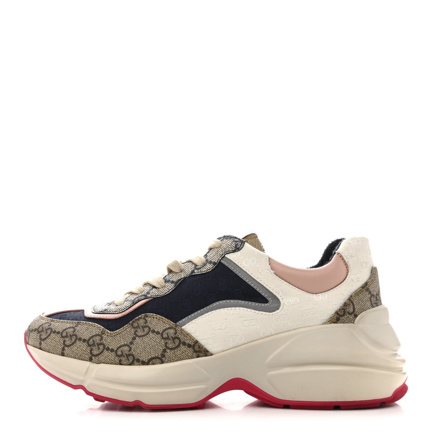 Gucci GG Supreme Monogram Mix Monogram Womens Rhyton Sneakers 37.5 London Blue Beige Pale Pink