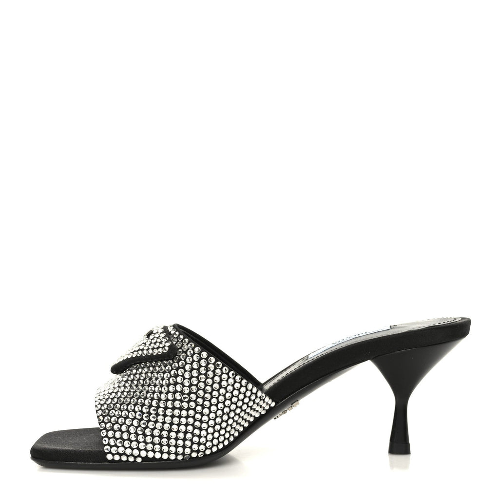 Prada Satin Crystal Logo 65mm Slide Sandals 36 Cristal